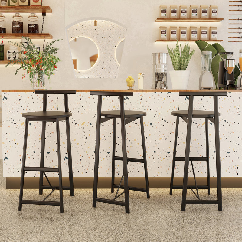 Ensemble de 3 tabourets de bar avec dossier pour la salle à manger, Noir