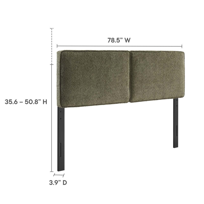 Lindee Sage Boucle Upholstered King Headboard with Solid Wood Legs