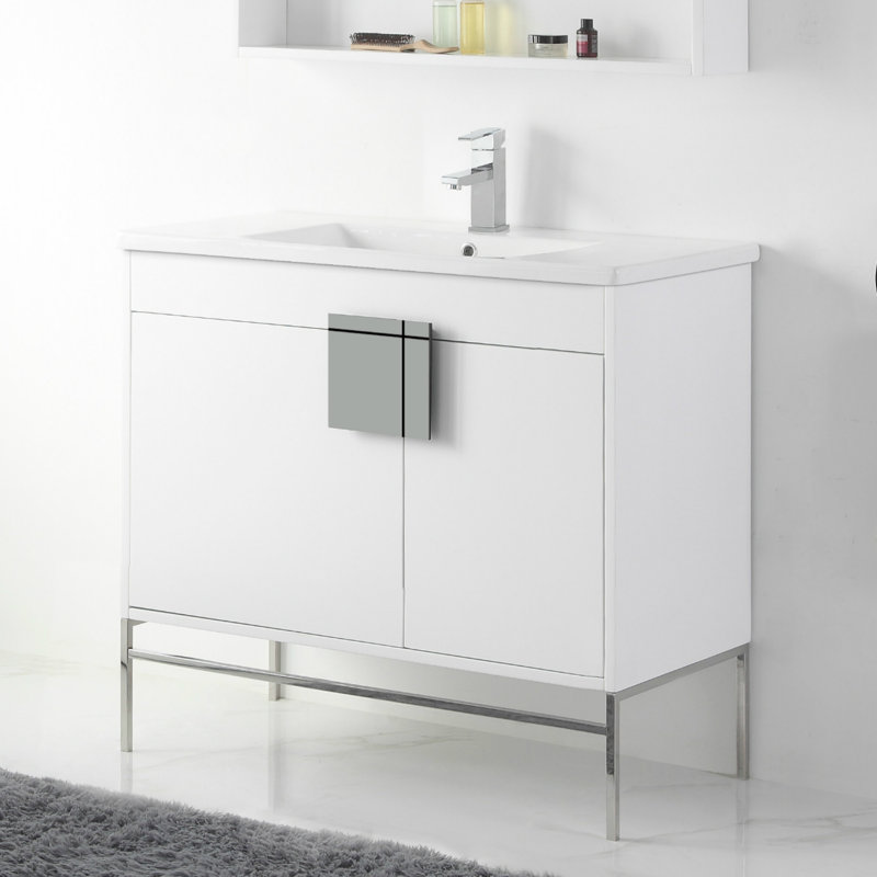 Ensemble de meuble-lavabo simple 36 po Maisie, Peint blanc mat, Chrome poli
