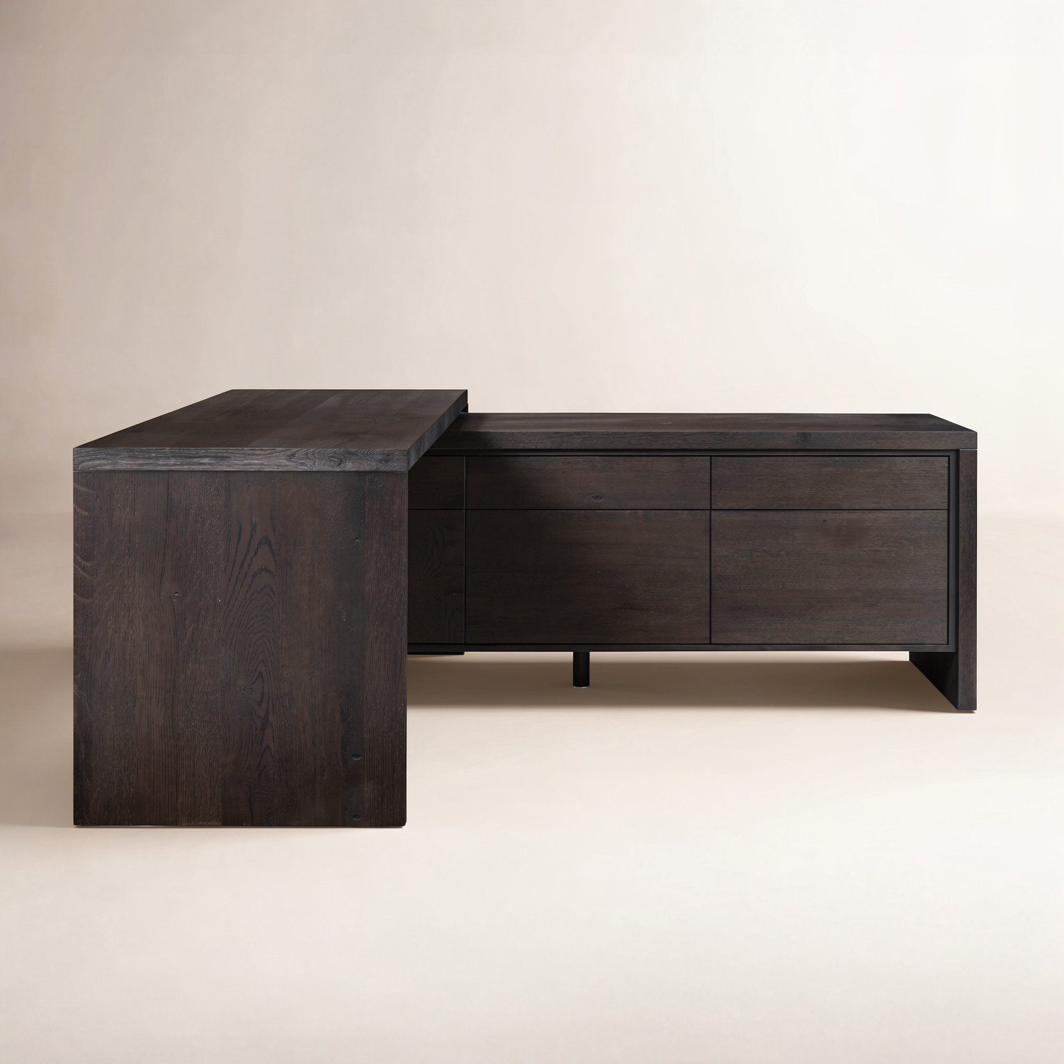 Noah Rotating Desk-Aged Smoked Oak, Smoked Black Resawn Oak, Left Rotation