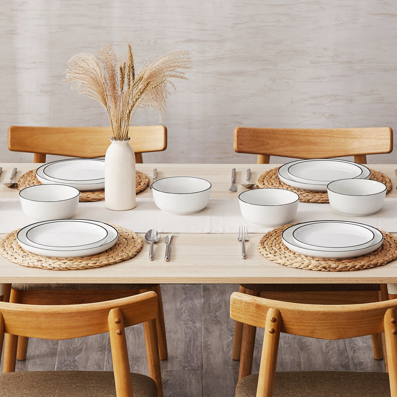 16-Piece Ceramic Dinnerware Set, White/Black