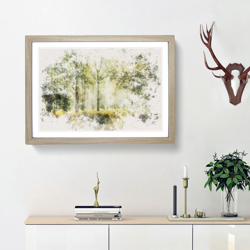 View Of The Forest In The Spring - Single Picture Frame Print on MDF, 45cm H x 63cm W x 2cm D, Oak
