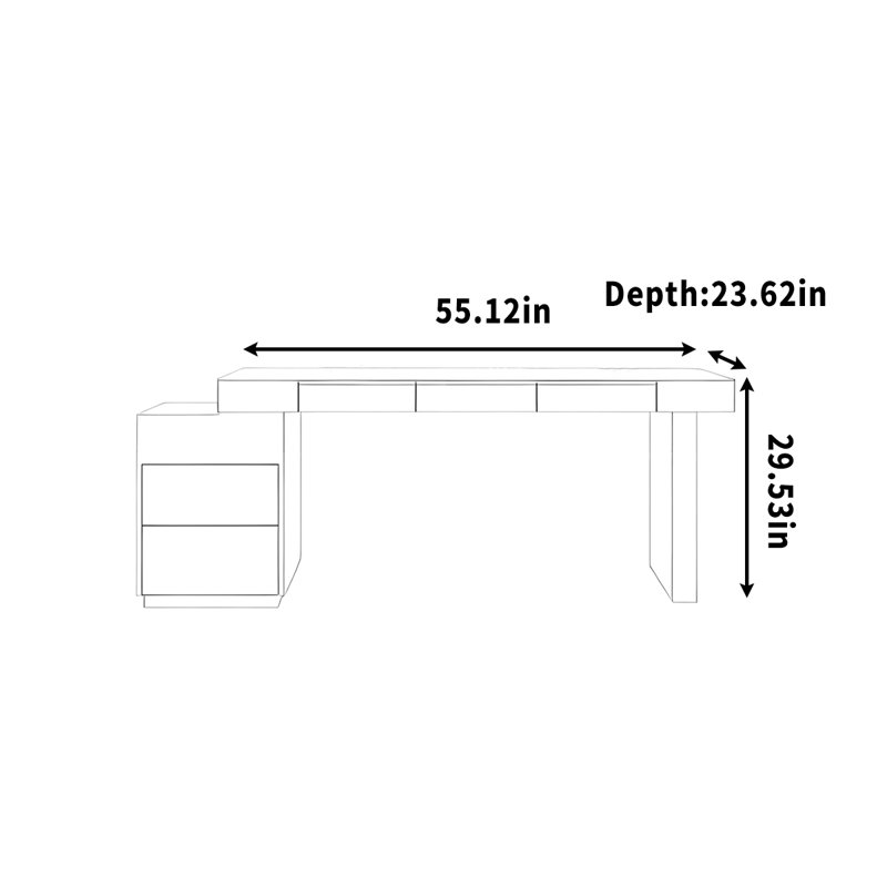 Bureau d'écriture crème, H 29,53 po x l 55,12 po x P 23,62 po