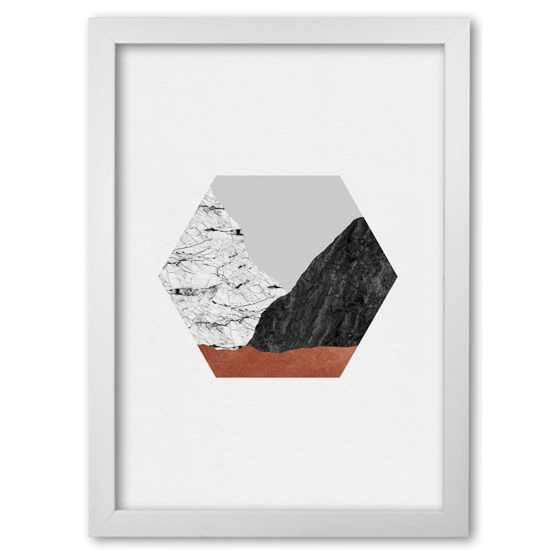 Copper Geometric I - Print, White Grain Frame, 85 cm H x 60 cm W x 5 cm D
