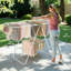 Séchoir à vêtements, avec pinces à chaussettes, support à linge en métal, pliable, peu encombrant, séchoir autoportant, intérieur / extérieur-293089005