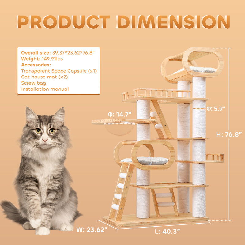 Solid Wooden Cat Tree Tower/Multifunctional Cat Climbing Frame