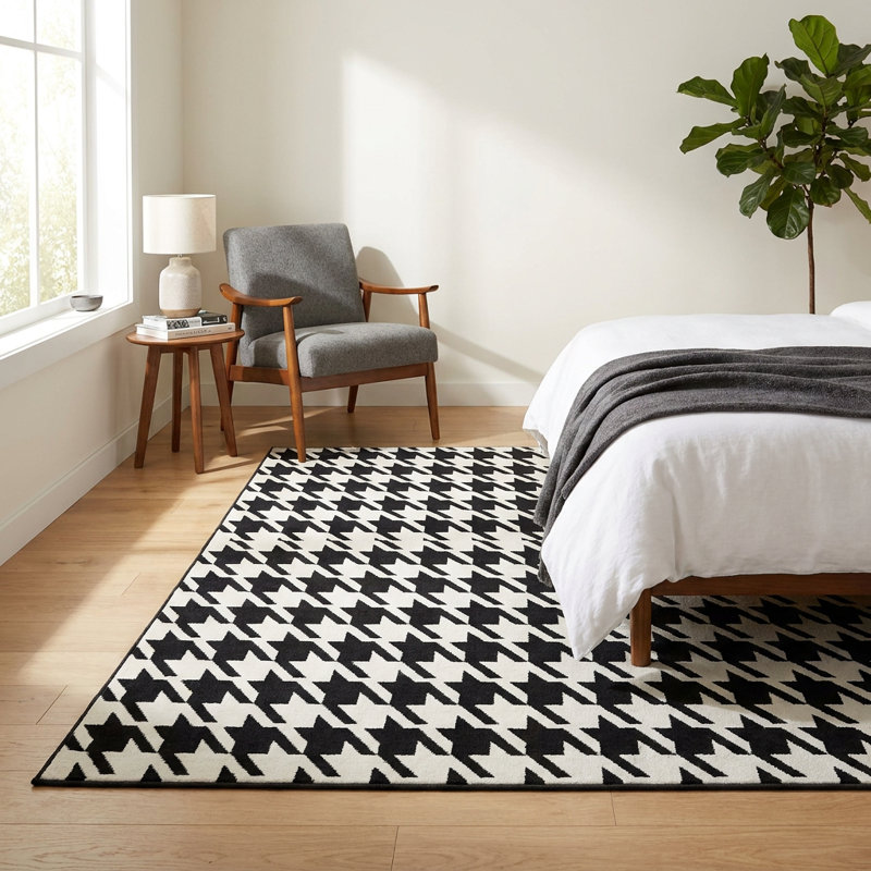 Tapis classique pied-de-poule noir et blanc