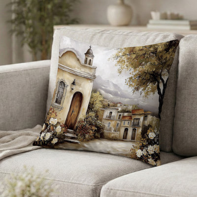 Coussin décoratif Vintage Village mexicain dans les montagnes II - imprimé mexicain