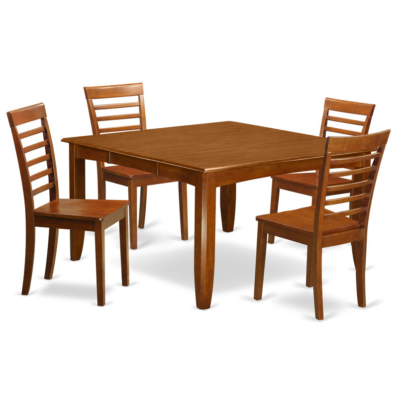 L'ensemble de table de salle à manger 5 pièces pour 4 personnes comprend une table de cuisine carrée avec rallonge papillon et 4 chaises de salle à manger, brun selle