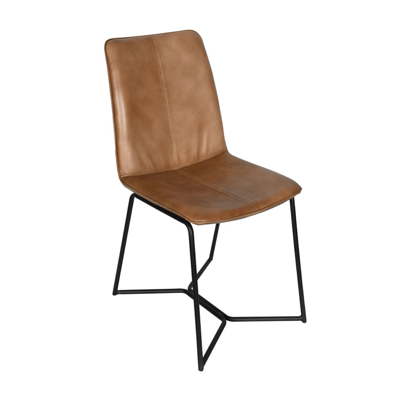 Jobson 17'' H Genuine Leather Upholstered Side Chair, Hand Washed Taupe