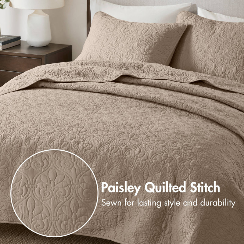 Quebec Reversible Quilt Set, Khaki, Twin/Twin XL Coverlet + 1 Standard Sham