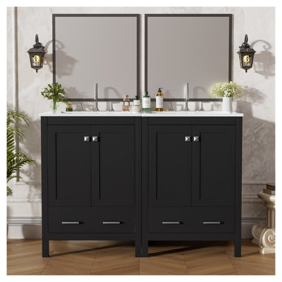 48" Black Bathroom Vanity with Integrated Undermount Sink and Scratch-Resistant Finish