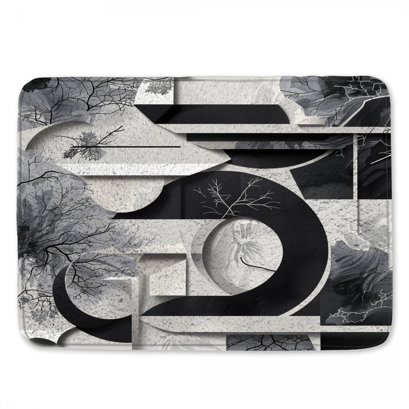 Tapis de bain à composition abstraite monochrome, 24in W x 17in L