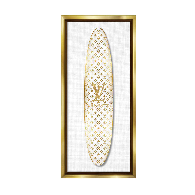 «Designer Patterned Surfboard Floater Frame» par Madeline Blake sur toile, Cadre flottant métallique doré, H 25 po x l 11 po