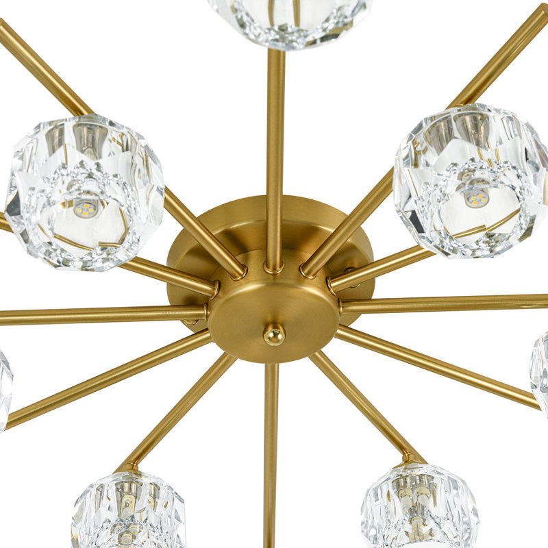 Plafonnier semi-encastré en cristal 12 lumières Mid-Century