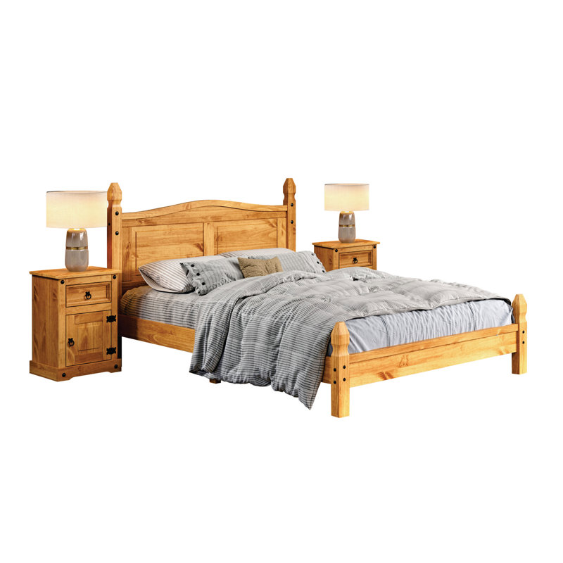 Enye 3 Piece Bed And Nightstands Sets, Two 1 Door 1 Drawer Nightstand & One Rustic Bed, Queen