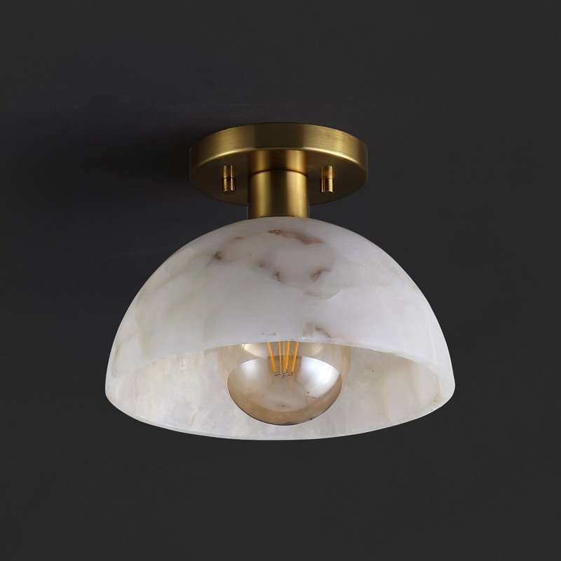 Atlow, 9.75 Inch, Alabaster/Metal Semi-Flush Mount
