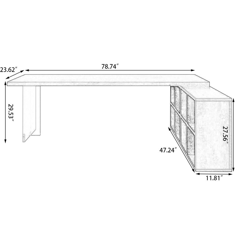 Black+Clear Rectangular Solid Wood+Acrylic desk, 29.53" H x 78.74" W x 23.62" D