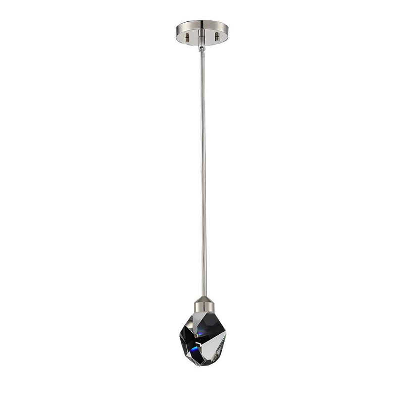 Luminaire suspendu pour îlot de cuisine à 1 lumière en cristal Gopesh, Nickel brossé