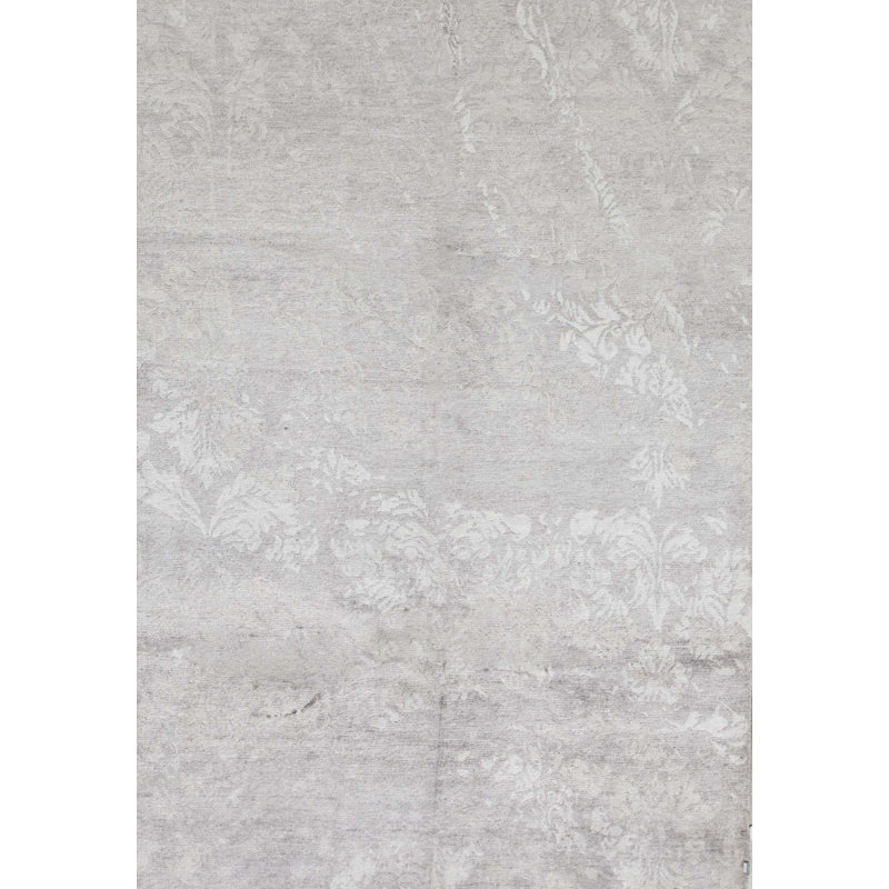 Tapis blanc / gris de haute qualité noué à la main de conception unique