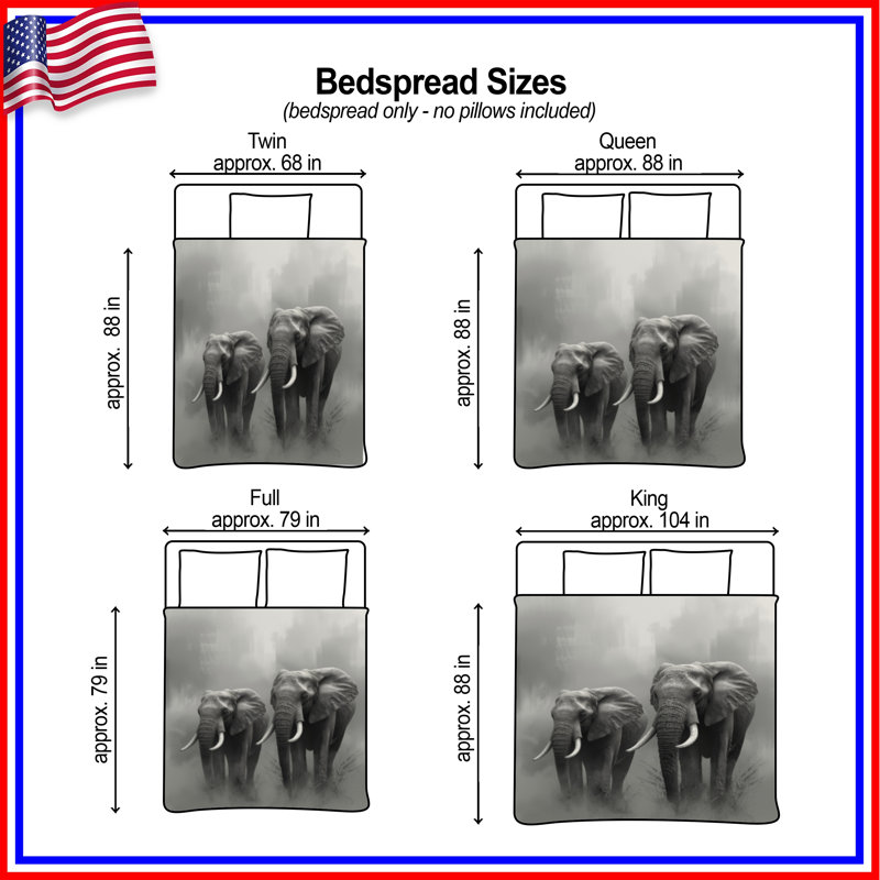 Two African Elephants Bedding Elephants Bedspread Animals, Full / Double