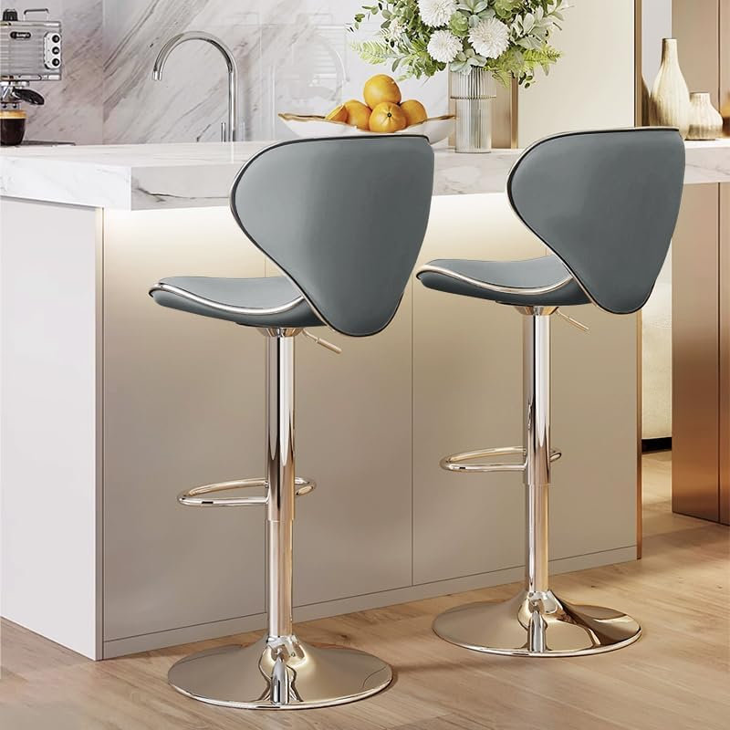 HDHNBA Set Of 2 Height Adjustable Swivel Bar Stools Waterproof PU Leather Ergonomic Backrest Footrest, Gray