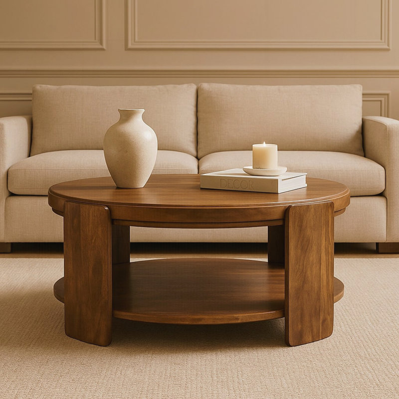 Table basse en bois et cuir Savoy