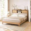 Cadre de lit Queen Size en rotin avec tête de lit de rangement, lit plateforme de style ferme avec tablette, lit en bois, silencieux, antidérapant, sans sommier, montage facile-1959731097