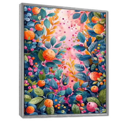 Vert, orange, fruits tropicaux, jardin, art mural, salon