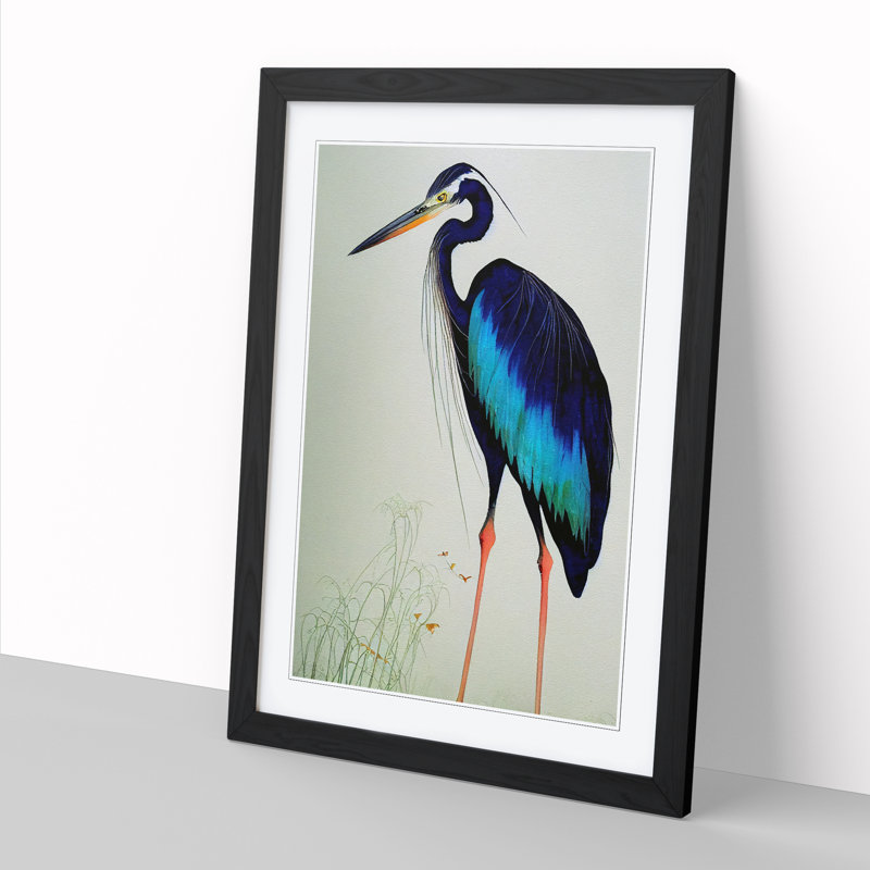 Watercolour Heron Bird Vol.1 - Single Picture Frame Print, 64cm H x 46cm W x 2cm D, Oak