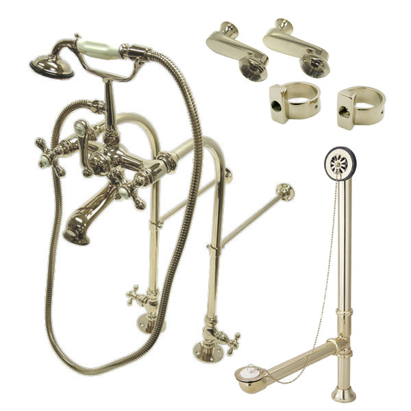 Kingston Brass Vintage Two-Handle 2-Hole Freestanding Clawfoot Tub Faucet Package with Supply Line, Hand Shower and Tub Drain