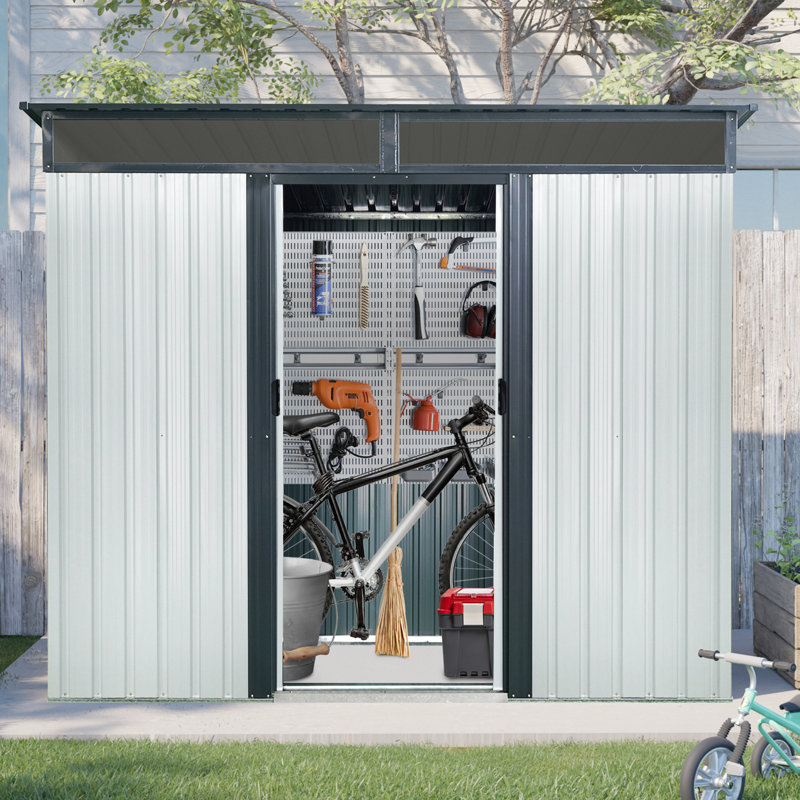 Black Metal Garden Shed, 8X6 Ft, With -Proof Design Sunlight Illumination 8 Ft X 6 Outdoor Panels Air Circulation