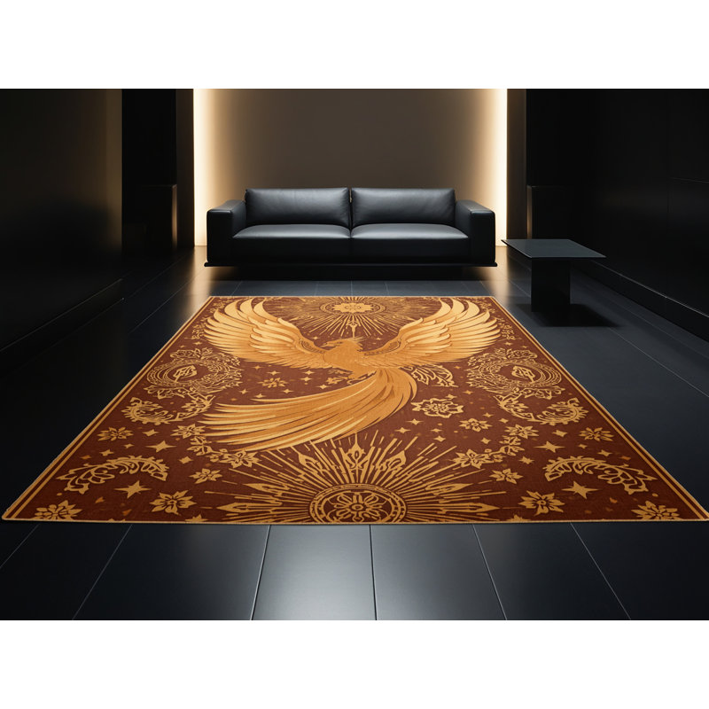 Tapis chic et luxueux lavable à la machine Hamilton Firebird en brun - reliure brun clair, 7 x 9