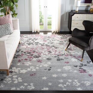 Bungalow Rose Madeus x Area Rug Persian Rug Foldable Thin Rug Chenille Grey Floral Print Accent Rug Retro Indoor Door Mat Non Slip Carpet Kitchen Living Room Bedroo