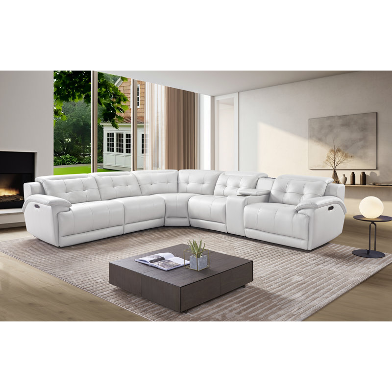 Power Leather Reclining Sectional Recliner Couch, 3-Seater with Auto-Footrest & Headrest,  Wireless Charger, Bluetooth & Cup Holder