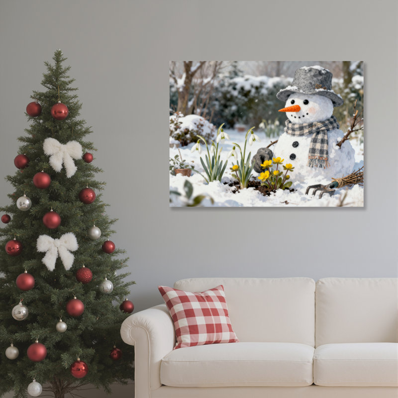 «Snowman Winter Garden», art mural sur toile, H 24 po x l 36 po