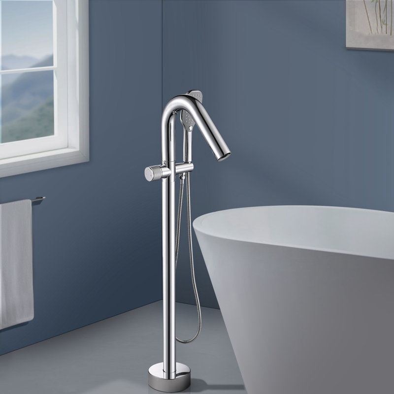 TopcraftSingle Handle Floor Mounted Freestanding Tub Filler with Hand shower, Chrome