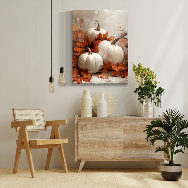Citrouille, art mural d'Halloween, décor de feuilles d'érable - 1218 po, H 48 po x l 36 po
