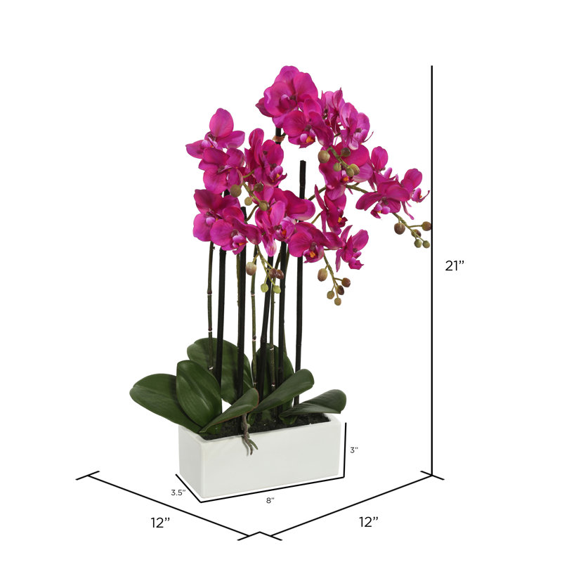 21" Purple Faux Orchid in White Ceramic Pot