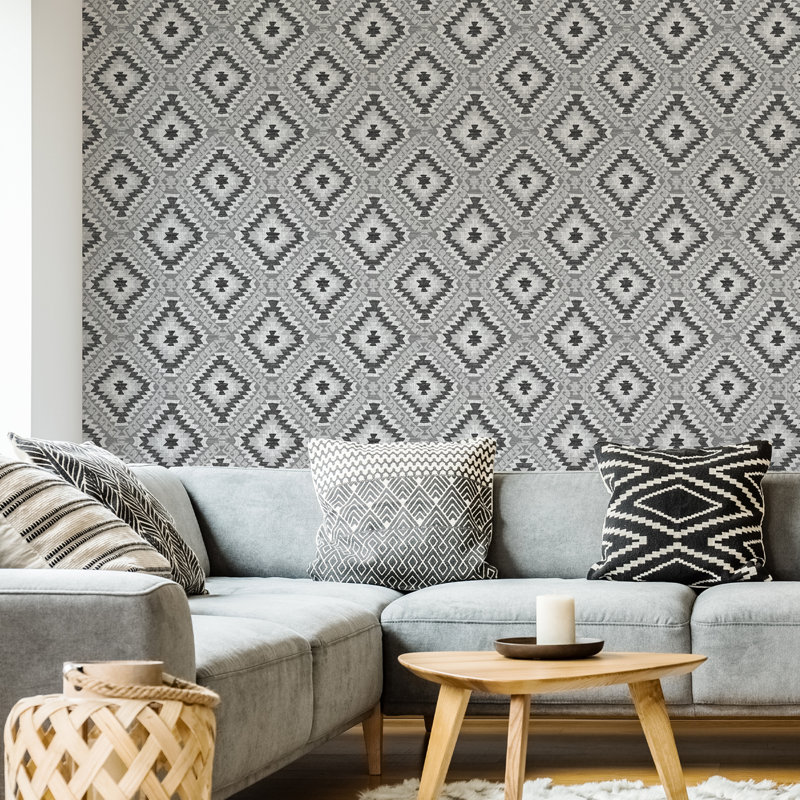 Aztec Geometric Wallpaper Double Roll, Mono