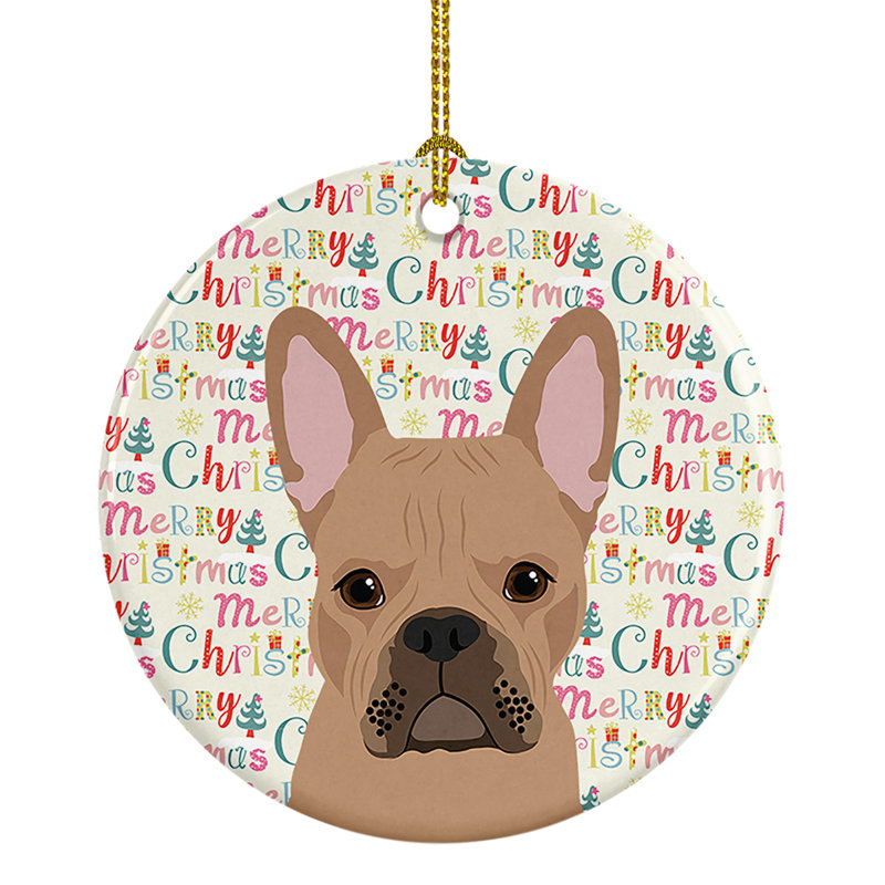 Figurine suspendue bouledogue français en céramique