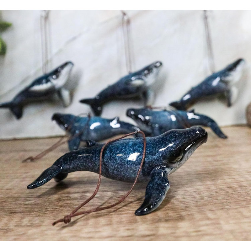 Ensemble de 6 décorations murales à motif de baleines à bosse bleu marine