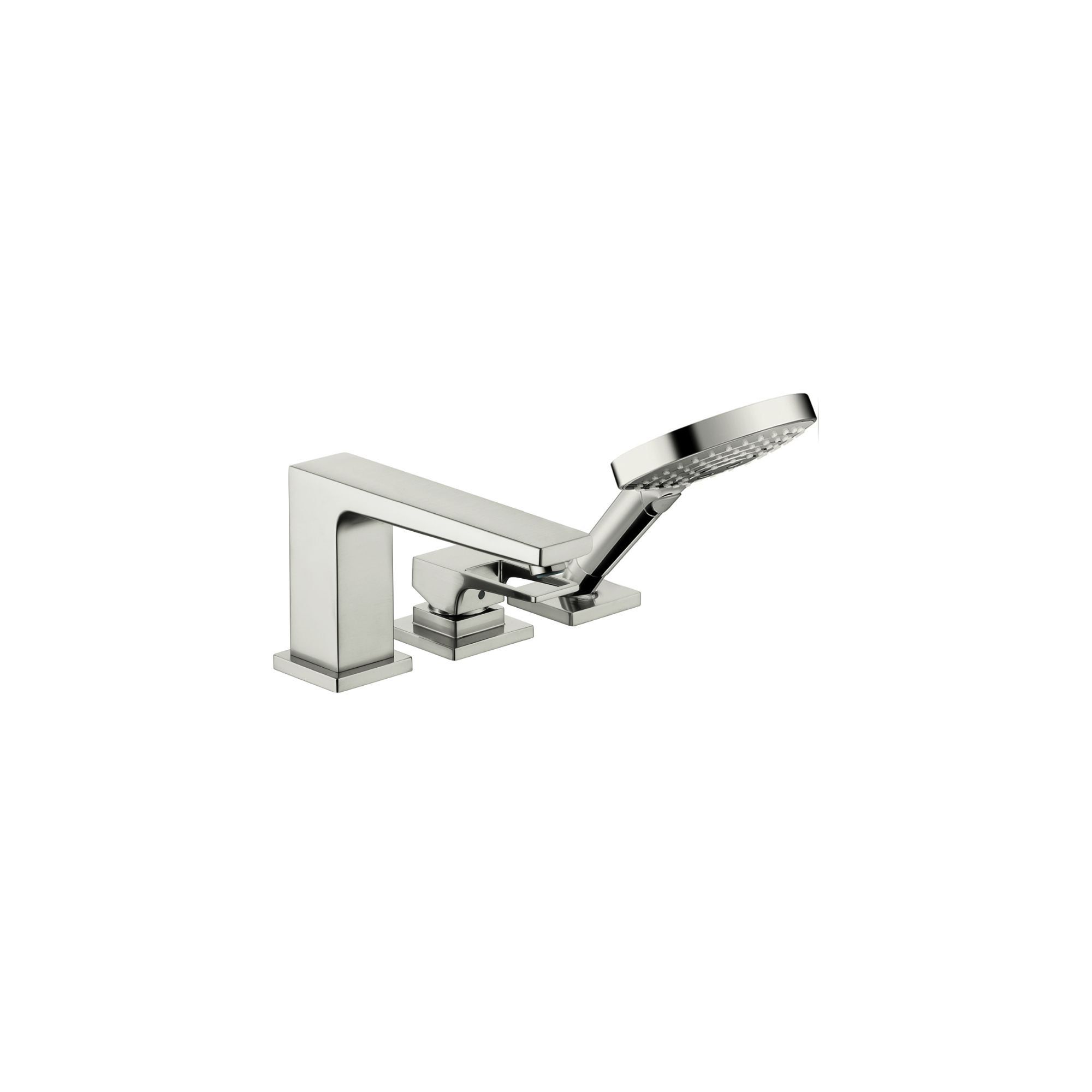 Metropol Single Handle Deck Mounted Roman Tub Faucet Trim with Diverter and Handshower, Brushed Nickel