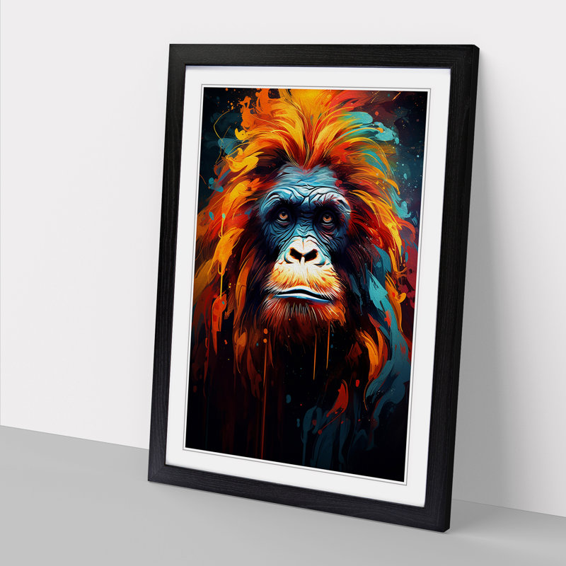 Orangutan Expressionism No.2 - Single Picture Frame Print on Wood, 64cm H x 46cm W x 2cm D, Black Framed