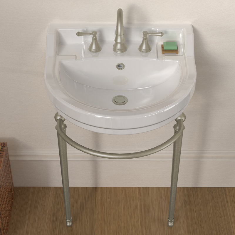 Console Whitehaus de 22 po avec cuve semi-circulaire, repose-pieds en laiton massif et porte-serviettes à l'avant