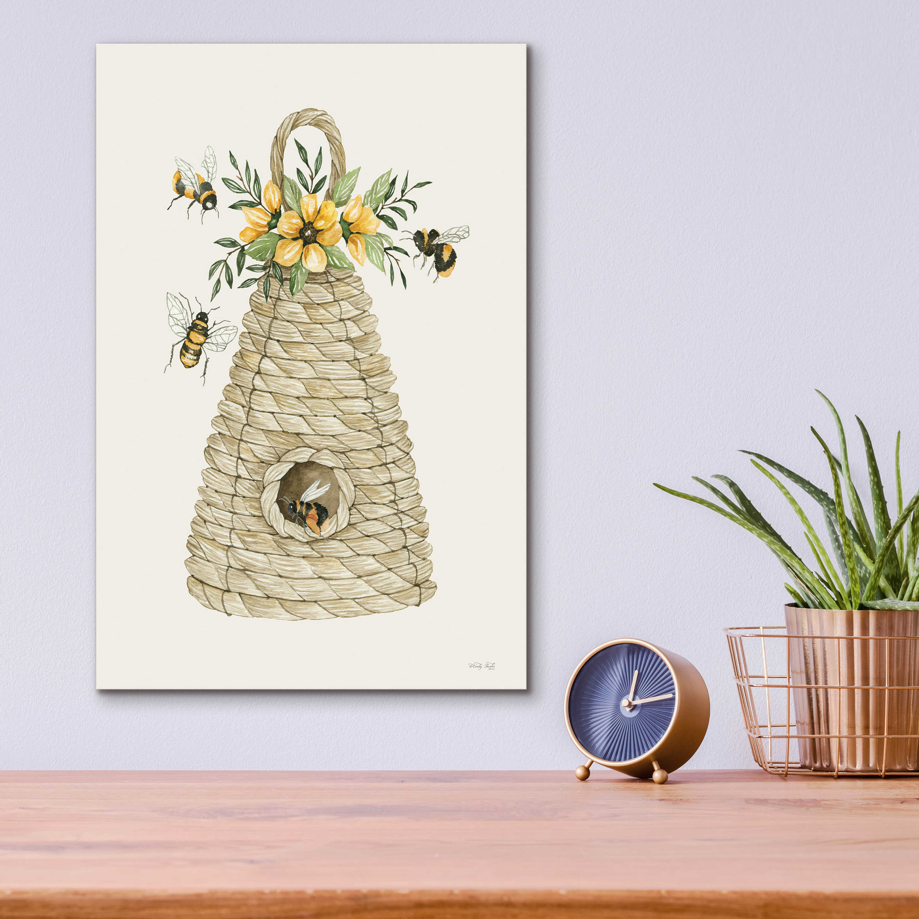 Digger Bee Beehive Watercolour Illustration 4 Art Print by Flora