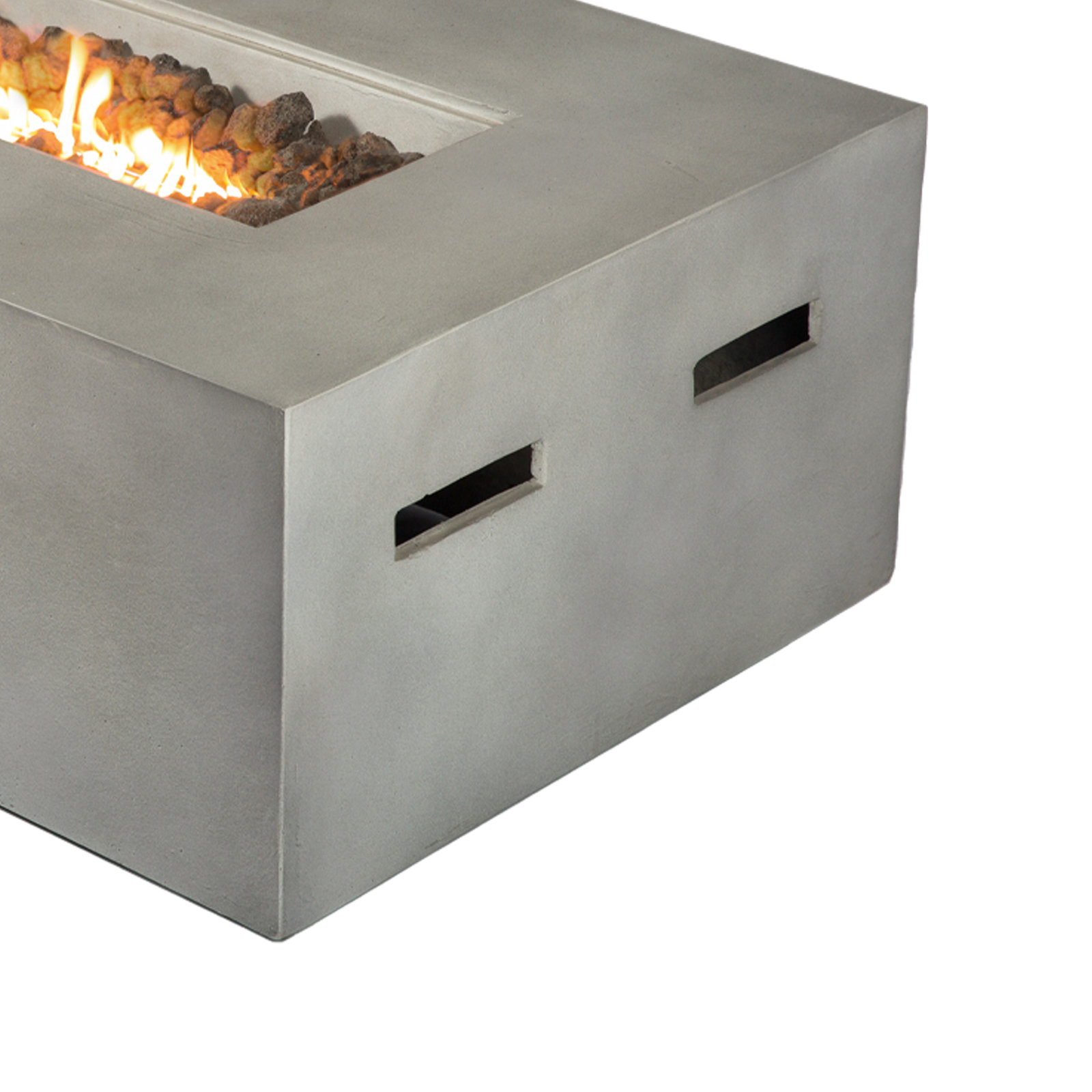 Rashid Rectangle Fire Pit Table, Natural Concrete, 16" H x 42" W x 20" D