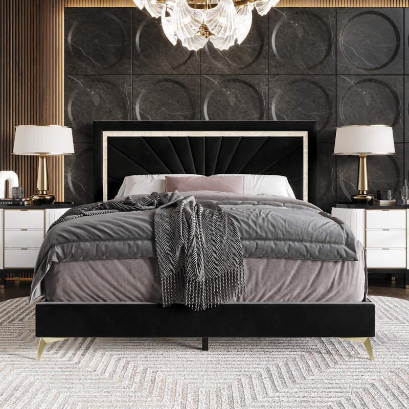 Soufian Upholstered Standard Bed, Black, Queen