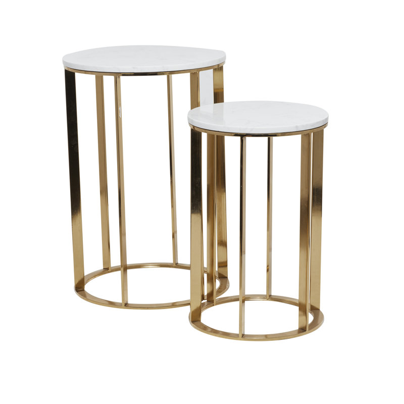 Ensemble de table d'appoint en métal avec plateau en marbre