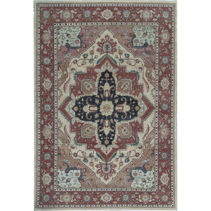 Tapis ivoire et rouille noué à la main de haute qualité